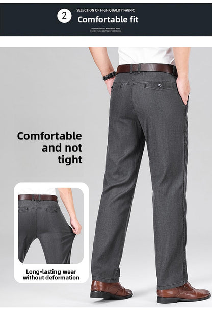 Fabric 2026  Spring Summer Men's Black Thin Straight Jeans Classic Style Business Fashion Stretch Loose Jeans Male Brand
