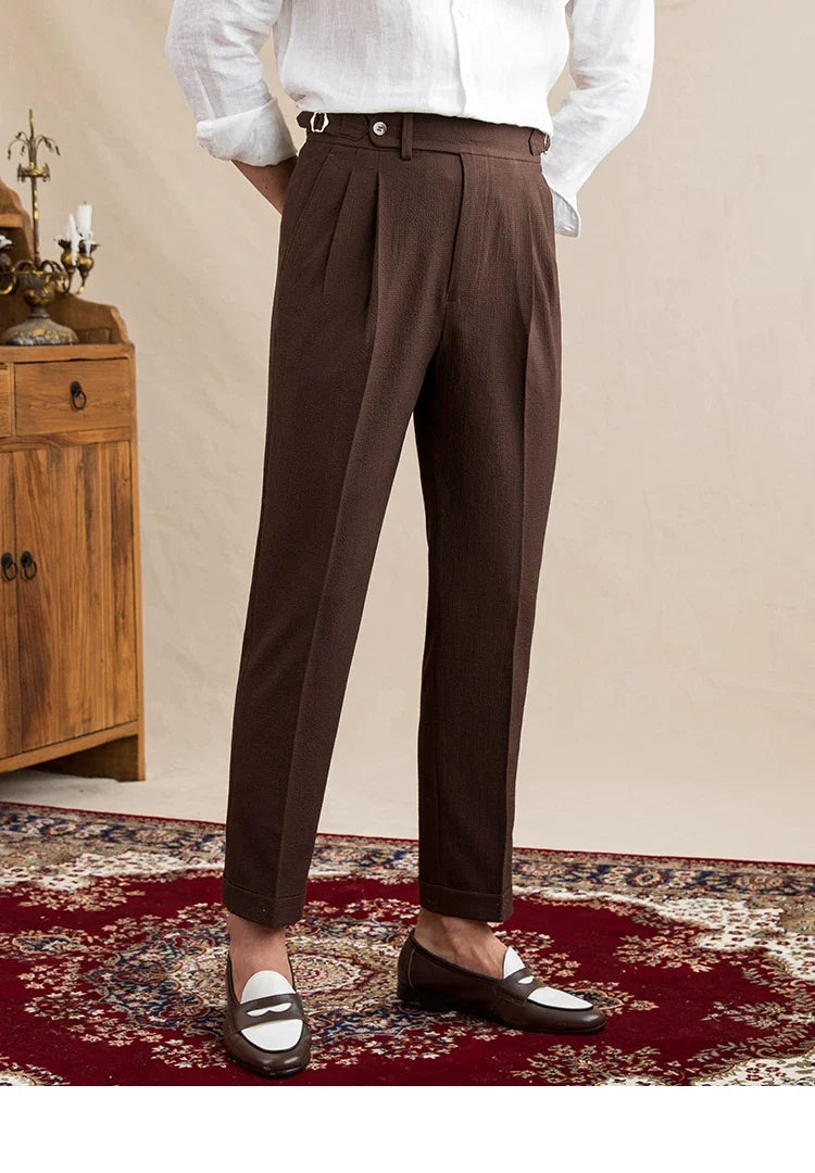 Deer Sanxian Business Men's Summer Bubble Gauze Naples High Waist Straight Pants Japanese Breathable Casual Pants