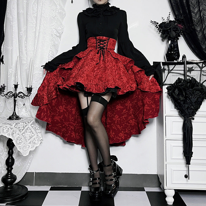 Fairycore Grunge Lolita Skirt Women Dark Gothic Christmas High Waist Bandage Corset Skirt Aesthetic Streetwear Partywear