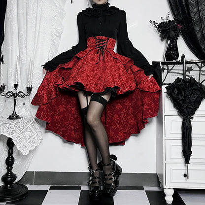 Fairycore Grunge Lolita Skirt Women Dark Gothic Christmas High Waist Bandage Corset Skirt Aesthetic Streetwear Partywear