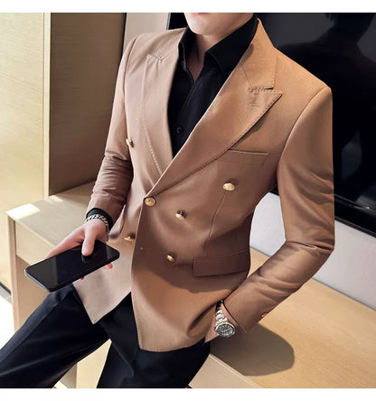 2023 Classic Luxury Mens  Double Breasted Suit Jacket Groom Wedding Tuxedos Business Casual Blazer Social Club Outfits Suit Coat