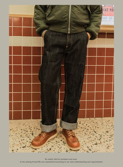 Heavy Weight 18oz Indigo Selvage Unwashed Pants Unsanforised Thick High Waist Raw Denim Jean