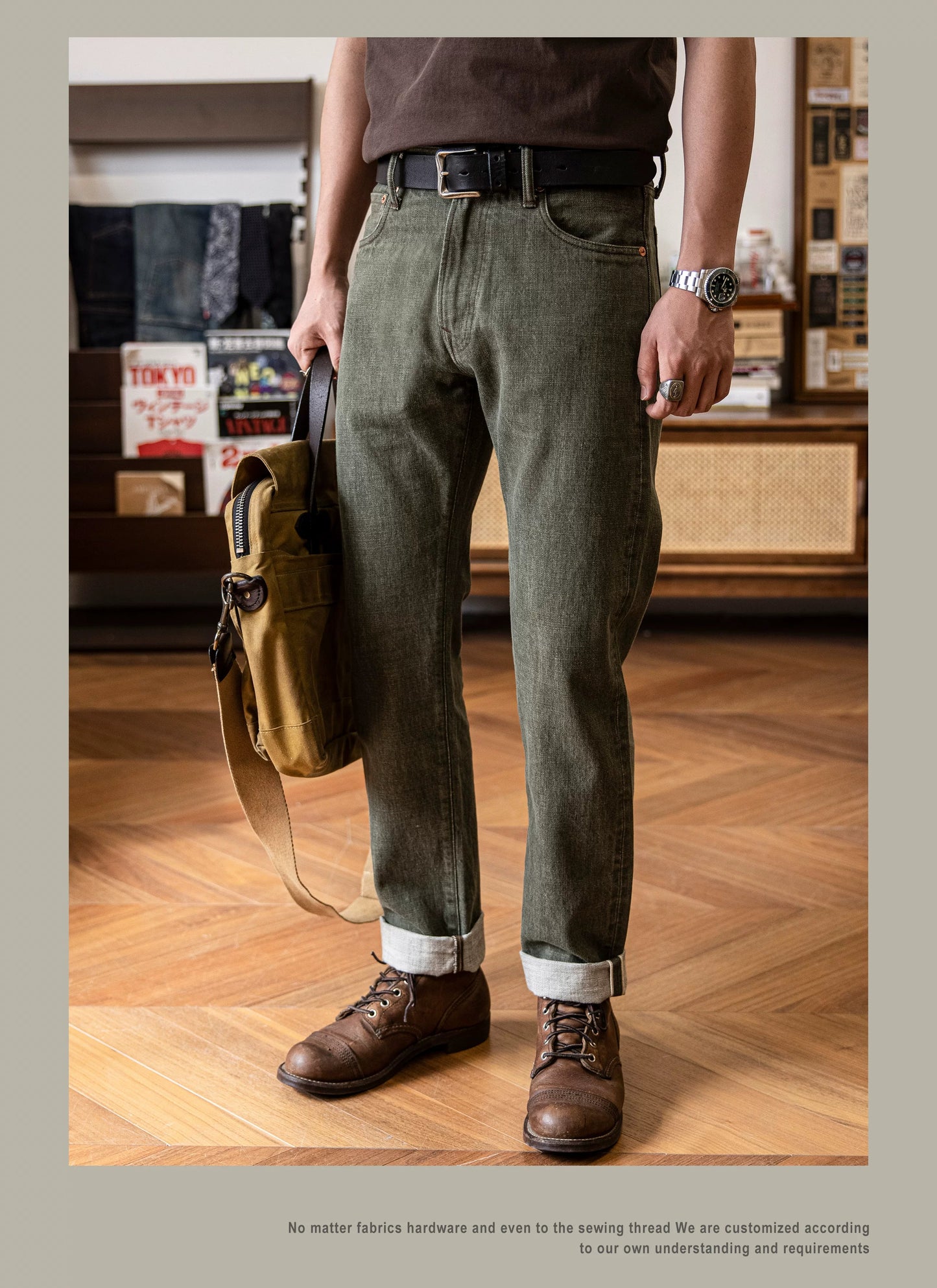 RT-511 Heavy Weight Indigo Selvage Washed 14oz Pants Sanforized Thick Raw Denim Jean Red Tornado