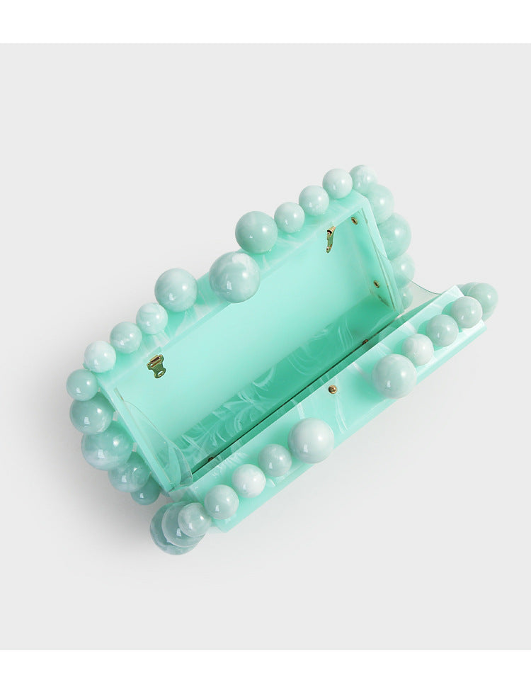 Fashion Women Acrylic Turquoise Evening Clutch Bag Small Pearls Party Black Designer Day Purse Crossbody Chain
