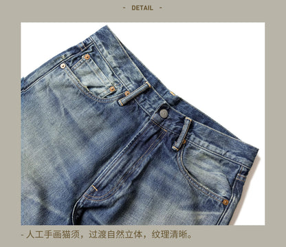 Good Quality  Washed Slim Fitting Denim Pants 100% Cotton Heavy Thick Jean 14oz