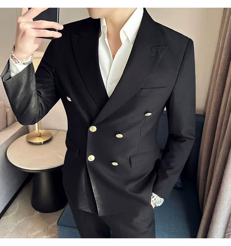 2023 Classic Luxury Mens  Double Breasted Suit Jacket Groom Wedding Tuxedos Business Casual Blazer Social Club Outfits Suit Coat