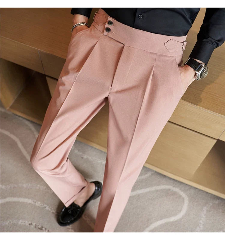 British Style Autumn New Solid High Waist Trousers Men Formal Pants 2025 High Quality Slim Fit Business Casual Suit Pants Hommes