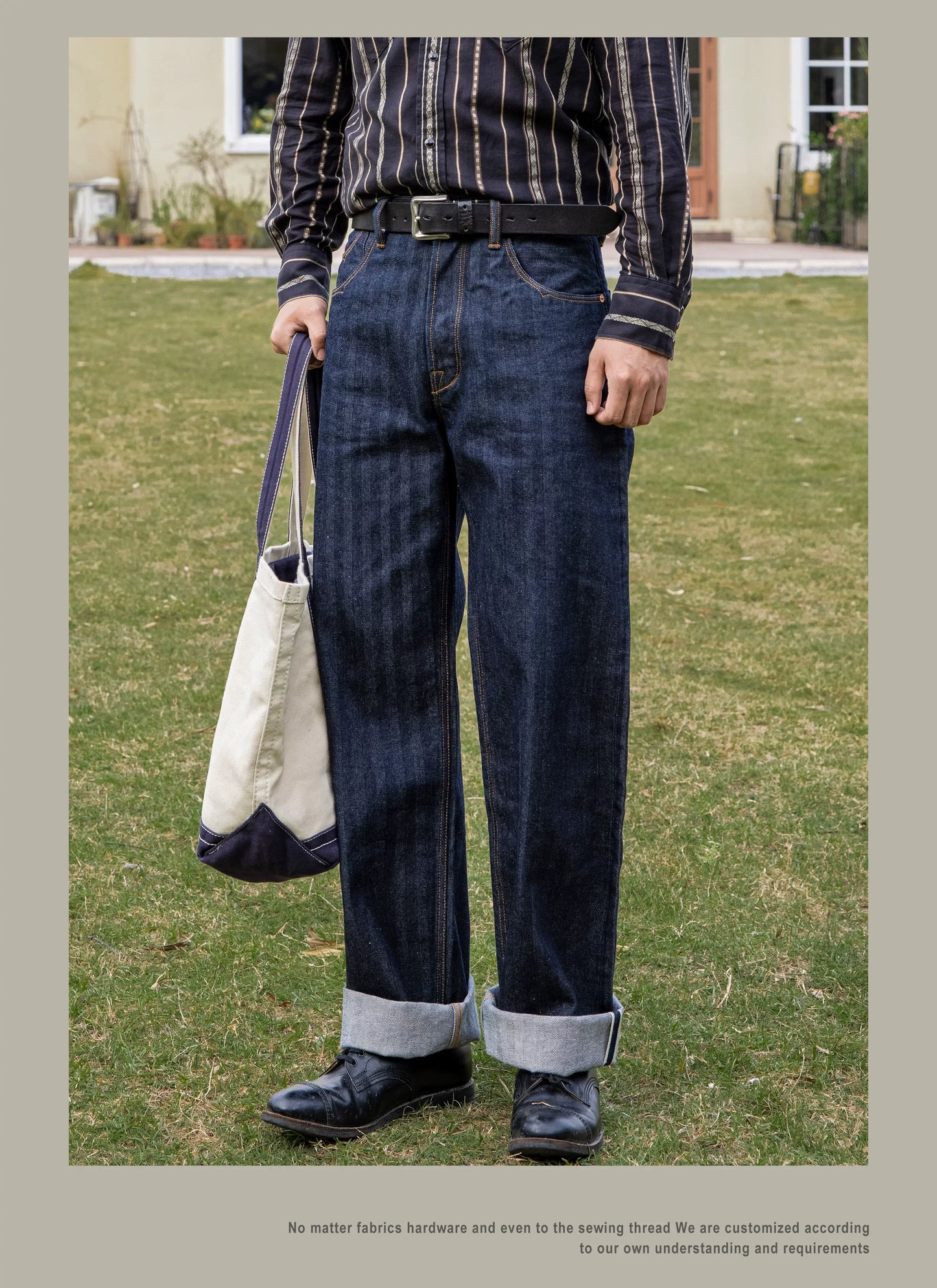 Vintage 15 Oz Indigo Selvage Stylish Trousers Mens Casual Raw Denim Jean Pants