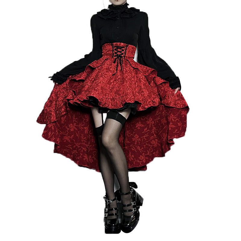 Fairycore Grunge Lolita Skirt Women Dark Gothic Christmas High Waist Bandage Corset Skirt Aesthetic Streetwear Partywear