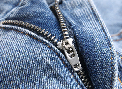 Men Straight Jean Denim Pants Jeans Loose Ankle Length Pant Pockets Casual Washed High Street Distressed Zipper Fly Spliced