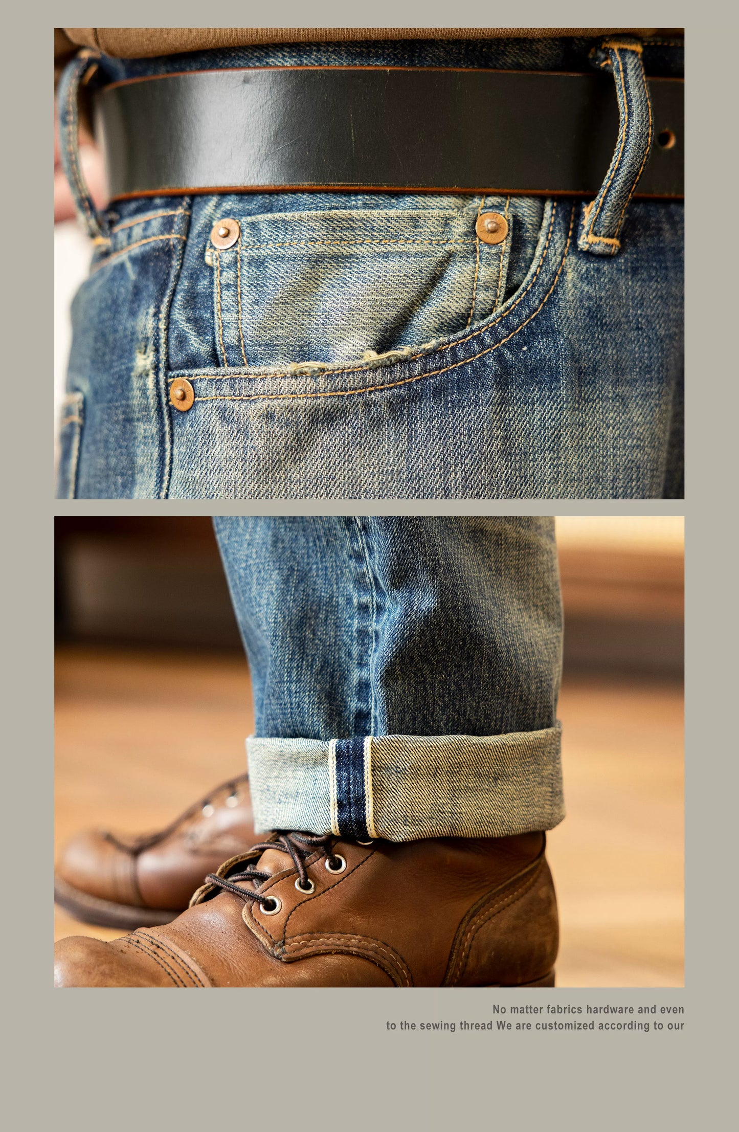 Good Quality  Washed Slim Fitting Denim Pants 100% Cotton Heavy Thick Jean 14oz