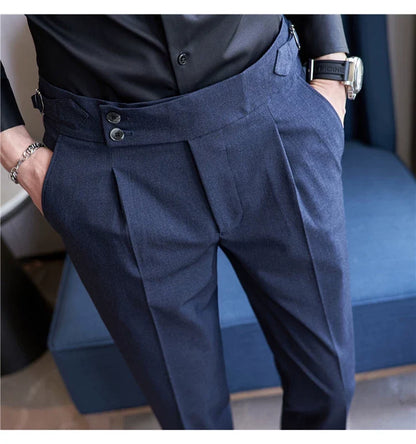 British Style Autumn New Solid High Waist Trousers Men Formal Pants 2025 High Quality Slim Fit Business Casual Suit Pants Hommes