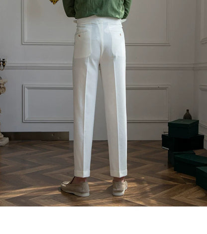 Deer Sanxian Business Men's Summer Bubble Gauze Naples High Waist Straight Pants Japanese Breathable Casual Pants