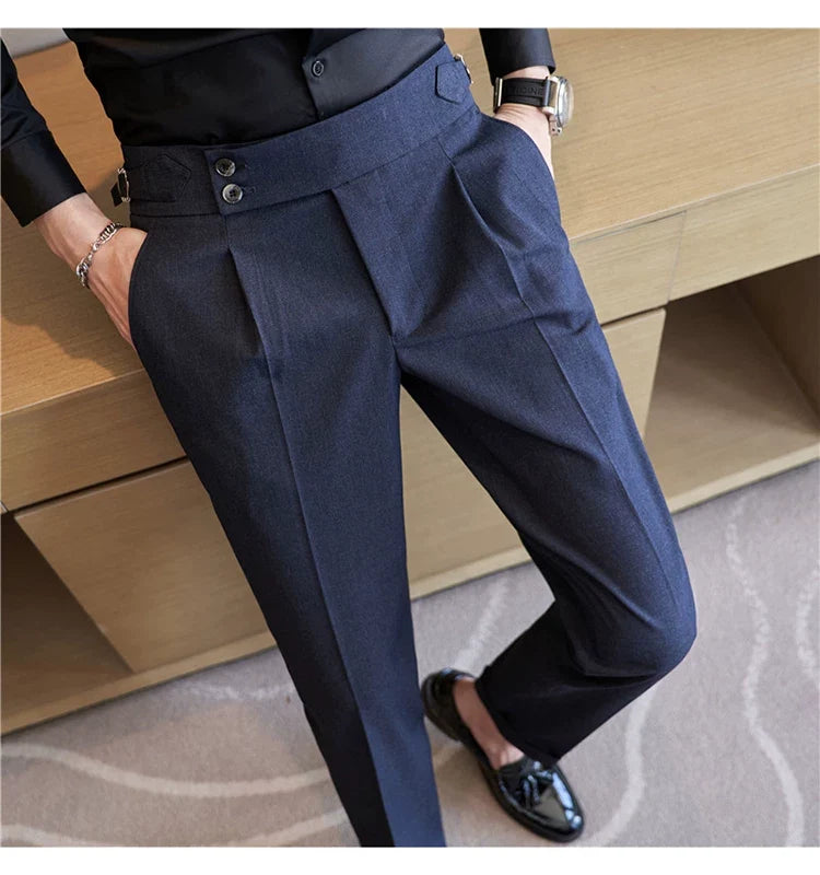 British Style Autumn New Solid High Waist Trousers Men Formal Pants 2025 High Quality Slim Fit Business Casual Suit Pants Hommes