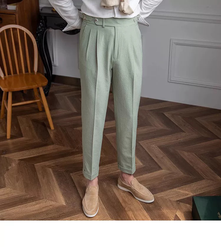 Deer Sanxian Business Men's Summer Bubble Gauze Naples High Waist Straight Pants Japanese Breathable Casual Pants