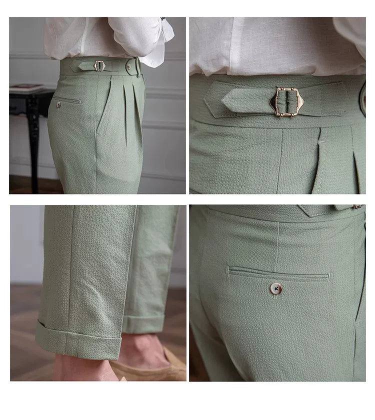 Deer Sanxian Business Men's Summer Bubble Gauze Naples High Waist Straight Pants Japanese Breathable Casual Pants
