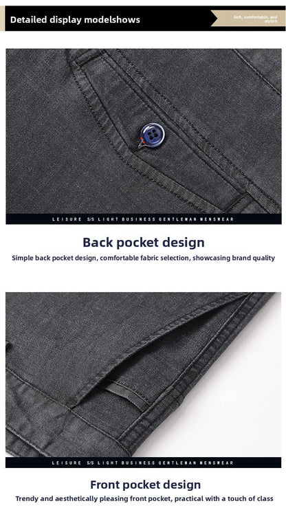 Fabric 2026  Spring Summer Men's Black Thin Straight Jeans Classic Style Business Fashion Stretch Loose Jeans Male Brand