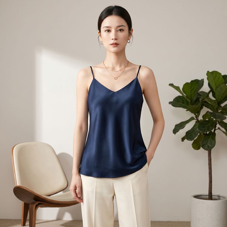 Double-Layer Silk Camisole for Women, Mulberry Silk Bandeau, Sexy V-neck Tanks and Camis, Summer Vest, 2025