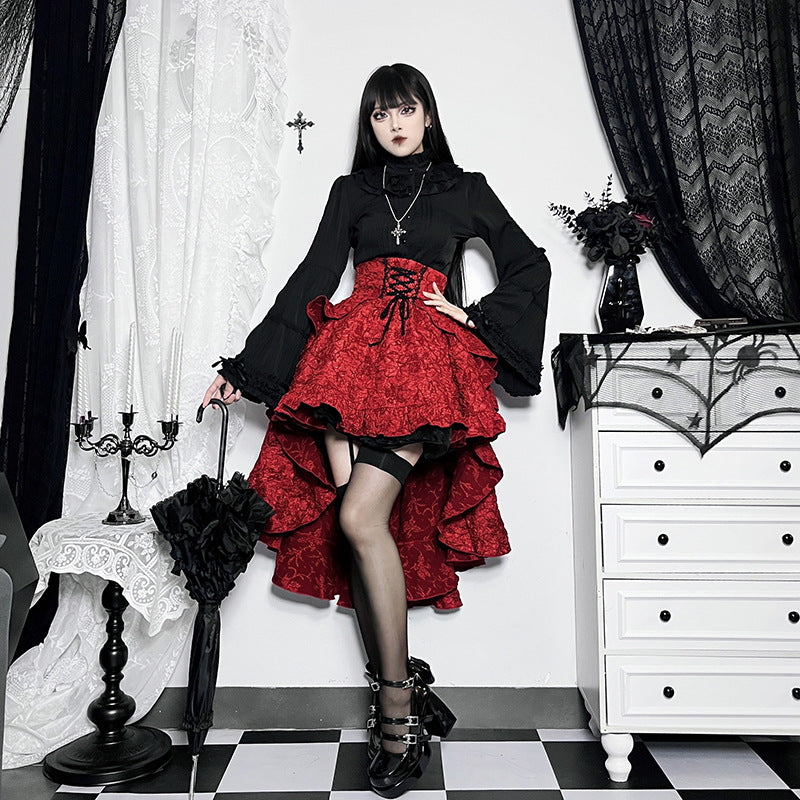 Fairycore Grunge Lolita Skirt Women Dark Gothic Christmas High Waist Bandage Corset Skirt Aesthetic Streetwear Partywear