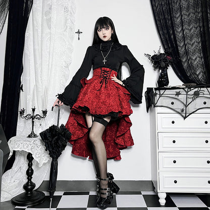 Fairycore Grunge Lolita Skirt Women Dark Gothic Christmas High Waist Bandage Corset Skirt Aesthetic Streetwear Partywear