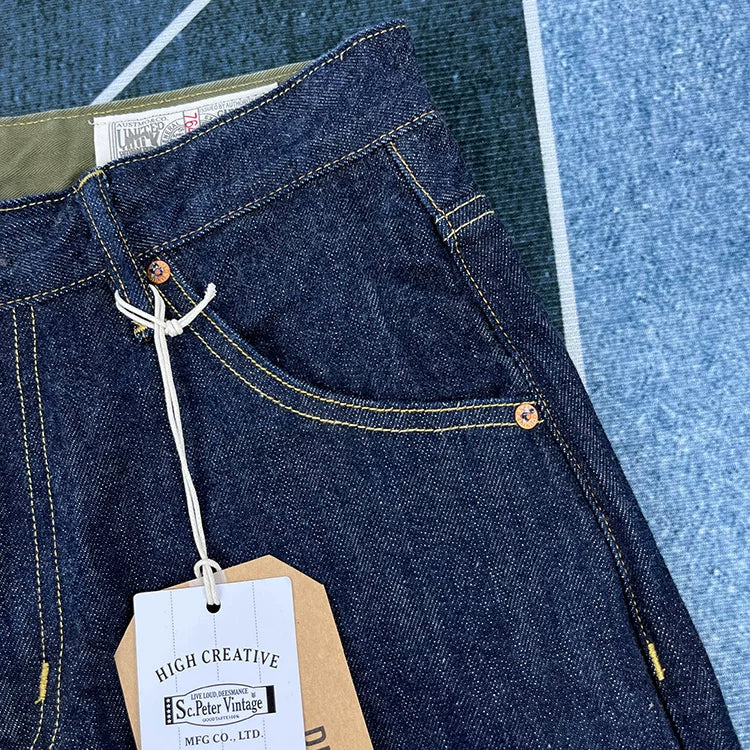 14oz Red Selvedge Denim Jeans for Men Heavyweight Raw Desilted Indigo Cotton Pants Youth Male Fashion Loose Straight Trousers