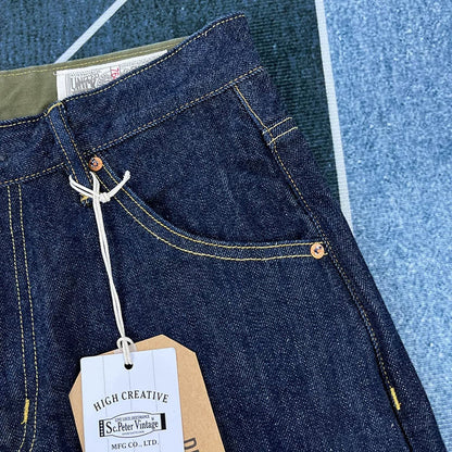 14oz Red Selvedge Denim Jeans for Men Heavyweight Raw Desilted Indigo Cotton Pants Youth Male Fashion Loose Straight Trousers