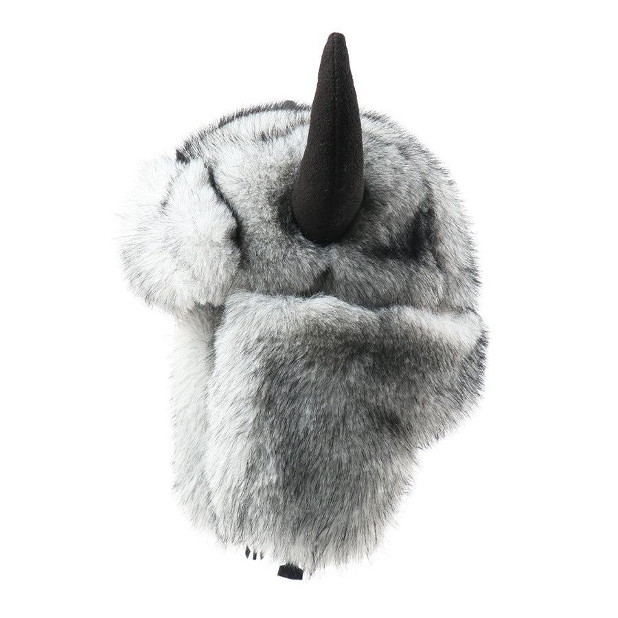 Imitation Fur Warm Horned Lei Feng Hats for Men Winter Russian Ushanka Hat Outdoor Thicked Windproof Ear Protection Caps