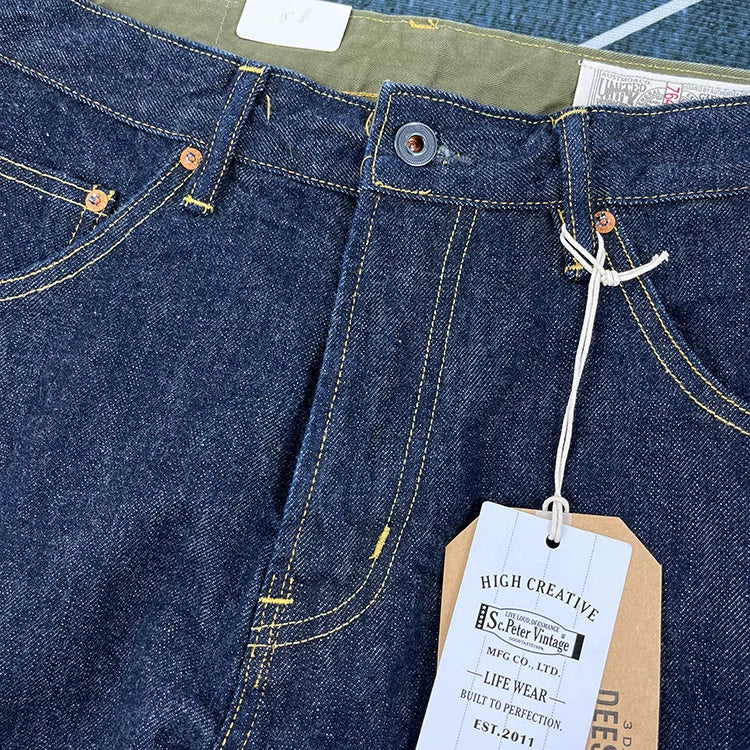 14oz Red Selvedge Denim Jeans for Men Heavyweight Raw Desilted Indigo Cotton Pants Youth Male Fashion Loose Straight Trousers