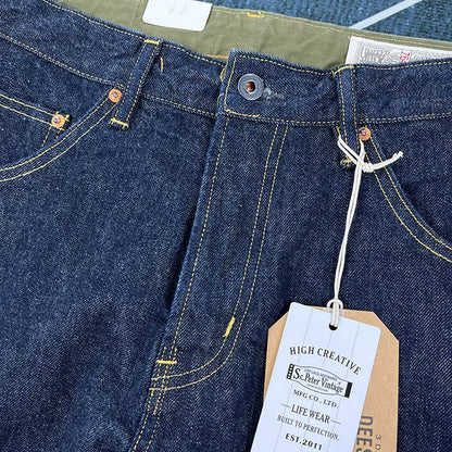 14oz Red Selvedge Denim Jeans for Men Heavyweight Raw Desilted Indigo Cotton Pants Youth Male Fashion Loose Straight Trousers