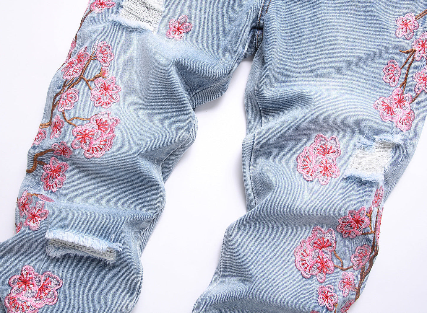 Men Straight Jean Denim Pants Jeans Loose Ankle Length Pant Pockets Casual Washed High Street Distressed Zipper Fly Spliced