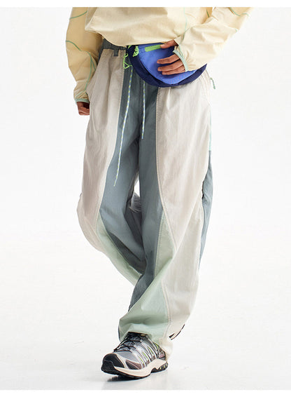 Men Outdoor Lightweight Quick Dry Ultra Loose Casual Splice Wide Leg Techwear Track Cargo Pants Women Streetwear Baggy Trousers