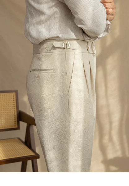 Deer Sanxian Business Men's Summer Bubble Gauze Naples High Waist Straight Pants Japanese Breathable Casual Pants