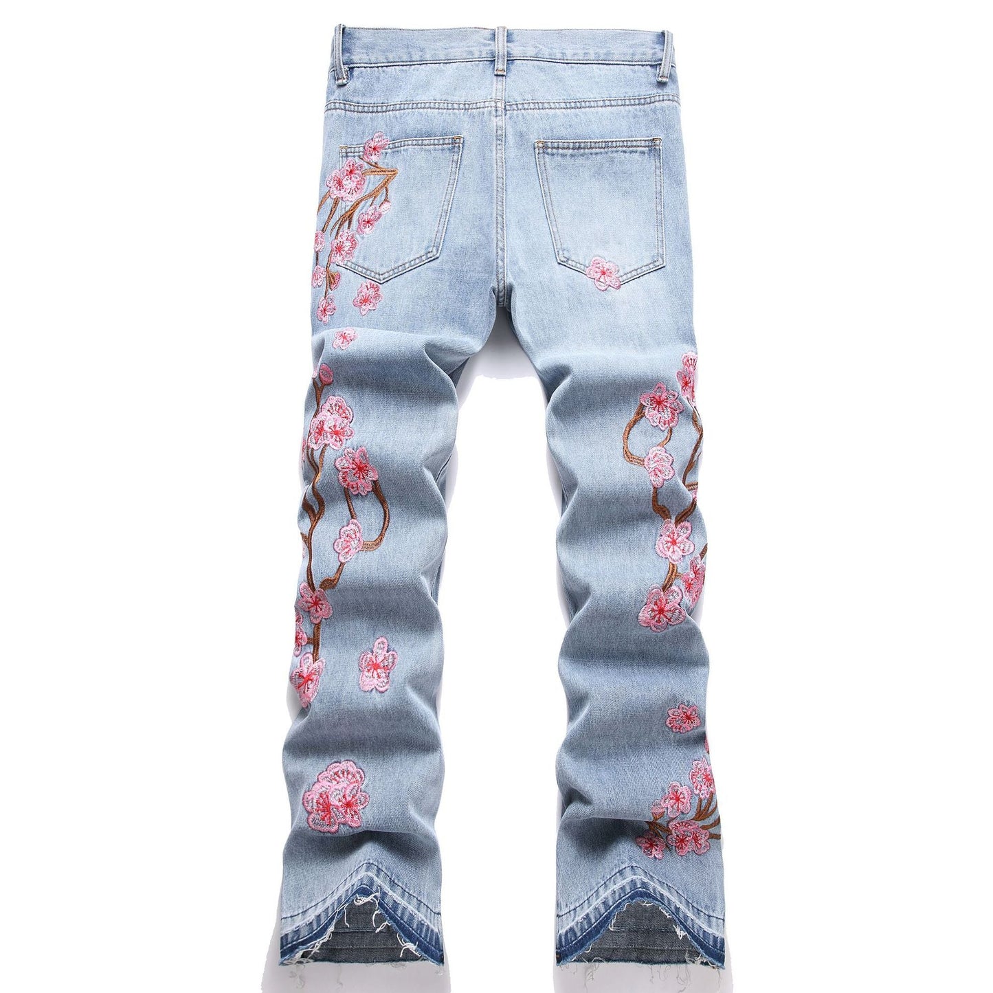 Men Straight Jean Denim Pants Jeans Loose Ankle Length Pant Pockets Casual Washed High Street Distressed Zipper Fly Spliced