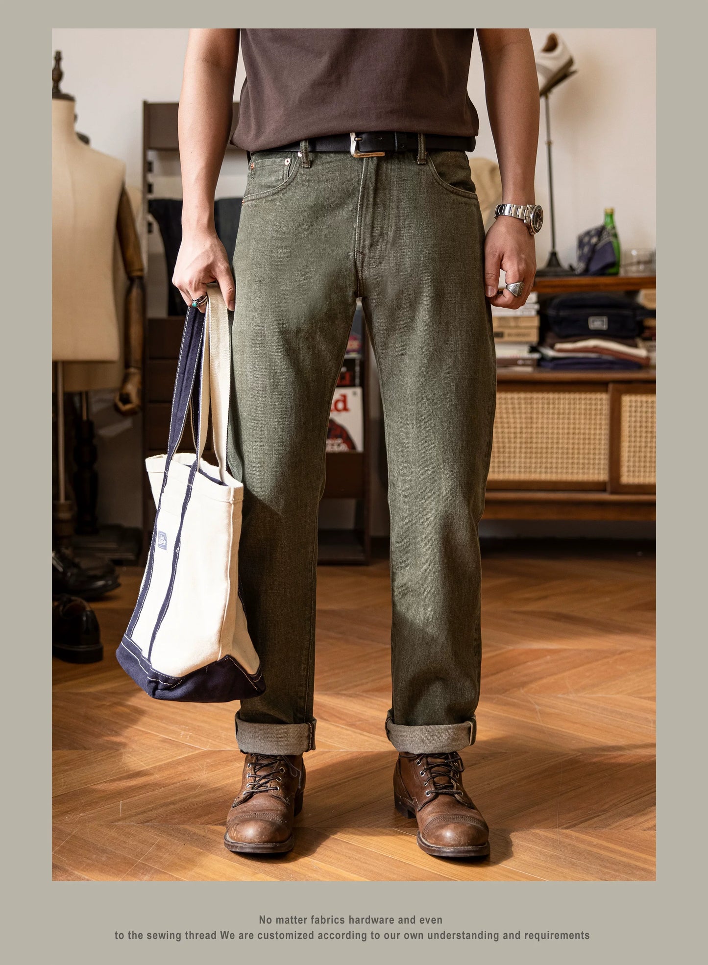 RT-511 Heavy Weight Indigo Selvage Washed 14oz Pants Sanforized Thick Raw Denim Jean Red Tornado