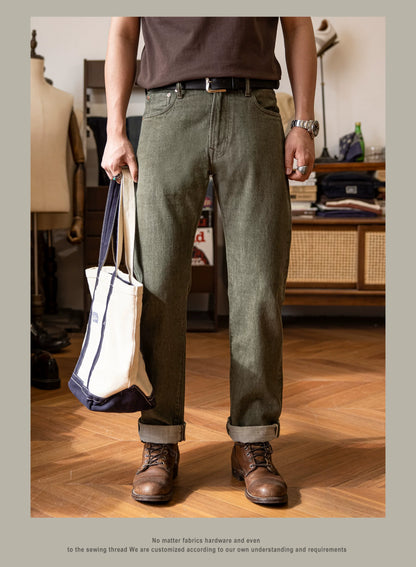 RT-511 Heavy Weight Indigo Selvage Washed 14oz Pants Sanforized Thick Raw Denim Jean Red Tornado