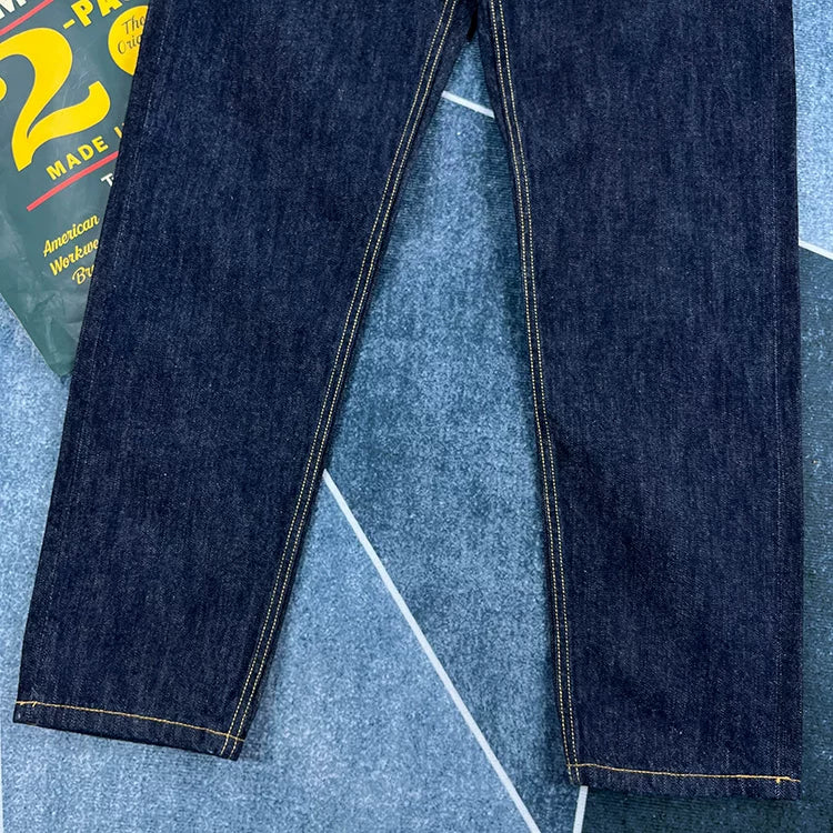14oz Red Selvedge Denim Jeans for Men Heavyweight Raw Desilted Indigo Cotton Pants Youth Male Fashion Loose Straight Trousers