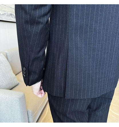 7XL-M ( Jacket + Pants ) Latest 2024 Stripe Design Double Breasted Men Suit 2 Piece Groom Wedding Business Slim Fit Prom Tuxedos