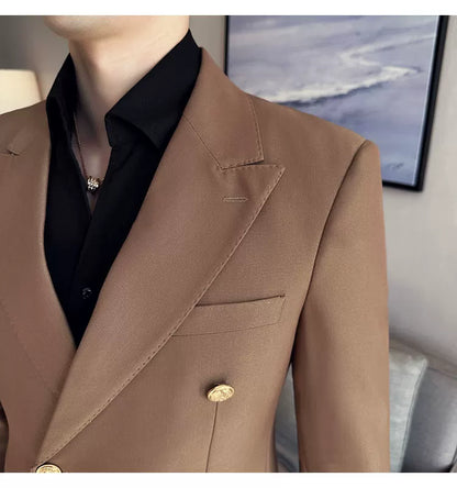 2023 Classic Luxury Mens  Double Breasted Suit Jacket Groom Wedding Tuxedos Business Casual Blazer Social Club Outfits Suit Coat