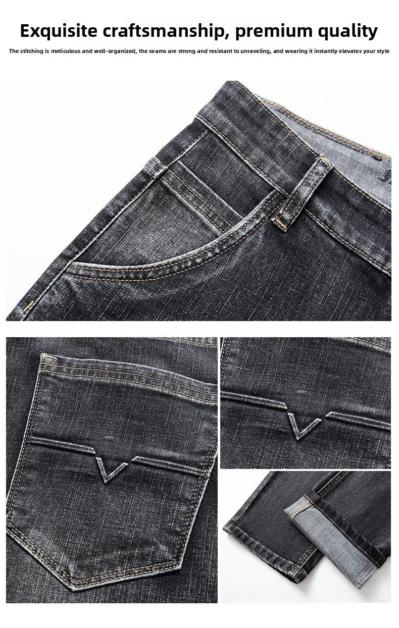 2026 Regular Fit Jeans Classic Style  Spring Summer New Men's Light Blue Stretch Denim Fabric Pants Male Brand