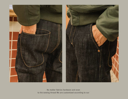 Heavy Weight 18oz Indigo Selvage Unwashed Pants Unsanforised Thick High Waist Raw Denim Jean
