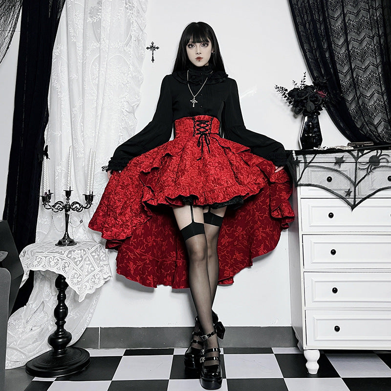 Fairycore Grunge Lolita Skirt Women Dark Gothic Christmas High Waist Bandage Corset Skirt Aesthetic Streetwear Partywear