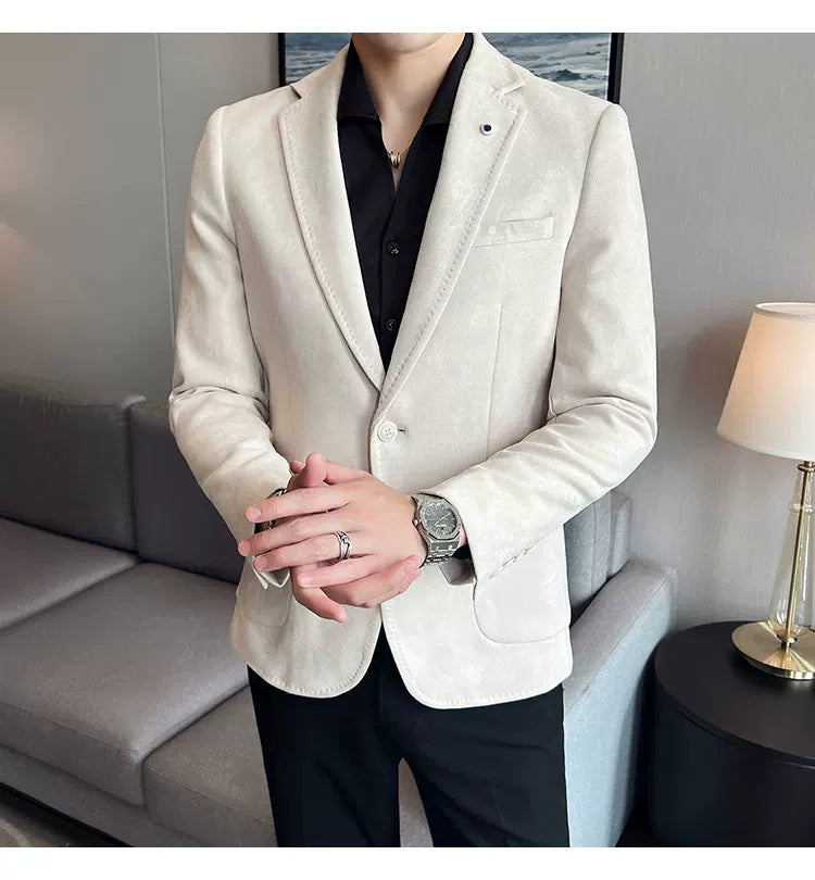 New Fashion Suit Coat Men's Slim Fit Deerskin Velvet Elegant Luxury Blazer Coat Business Casual Wedding Plus Size Suit 4XL-S