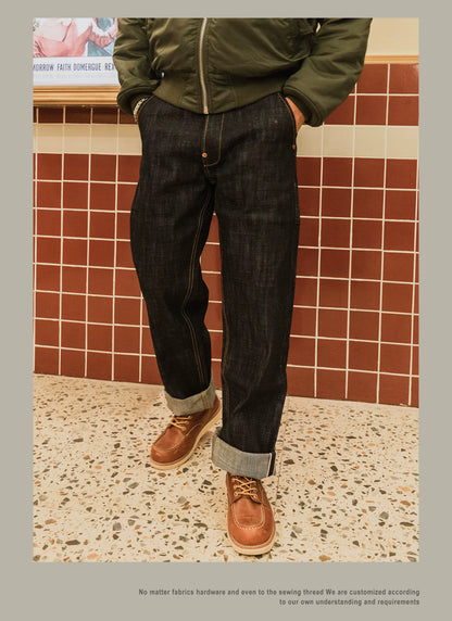 Heavy Weight 18oz Indigo Selvage Unwashed Pants Unsanforised Thick High Waist Raw Denim Jean