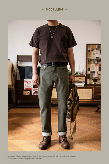 RT-511 Heavy Weight Indigo Selvage Washed 14oz Pants Sanforized Thick Raw Denim Jean Red Tornado