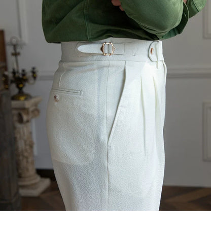 Deer Sanxian Business Men's Summer Bubble Gauze Naples High Waist Straight Pants Japanese Breathable Casual Pants