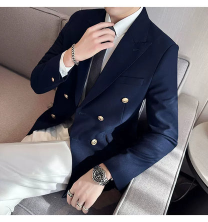 2023 Classic Luxury Mens  Double Breasted Suit Jacket Groom Wedding Tuxedos Business Casual Blazer Social Club Outfits Suit Coat