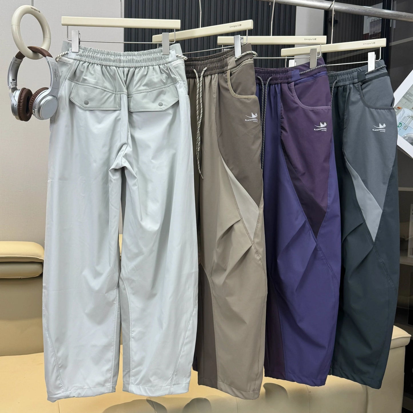 Men Outdoor Lightweight Quick Dry Ultra Loose Casual Splice Wide Leg Techwear Track Cargo Pants Women Streetwear Baggy Trousers
