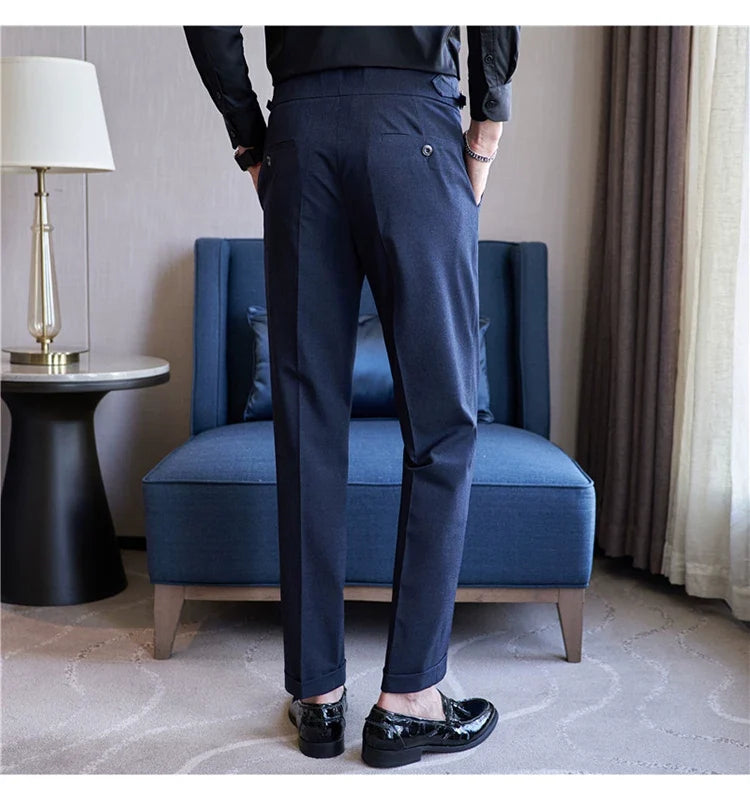 British Style Autumn New Solid High Waist Trousers Men Formal Pants 2025 High Quality Slim Fit Business Casual Suit Pants Hommes
