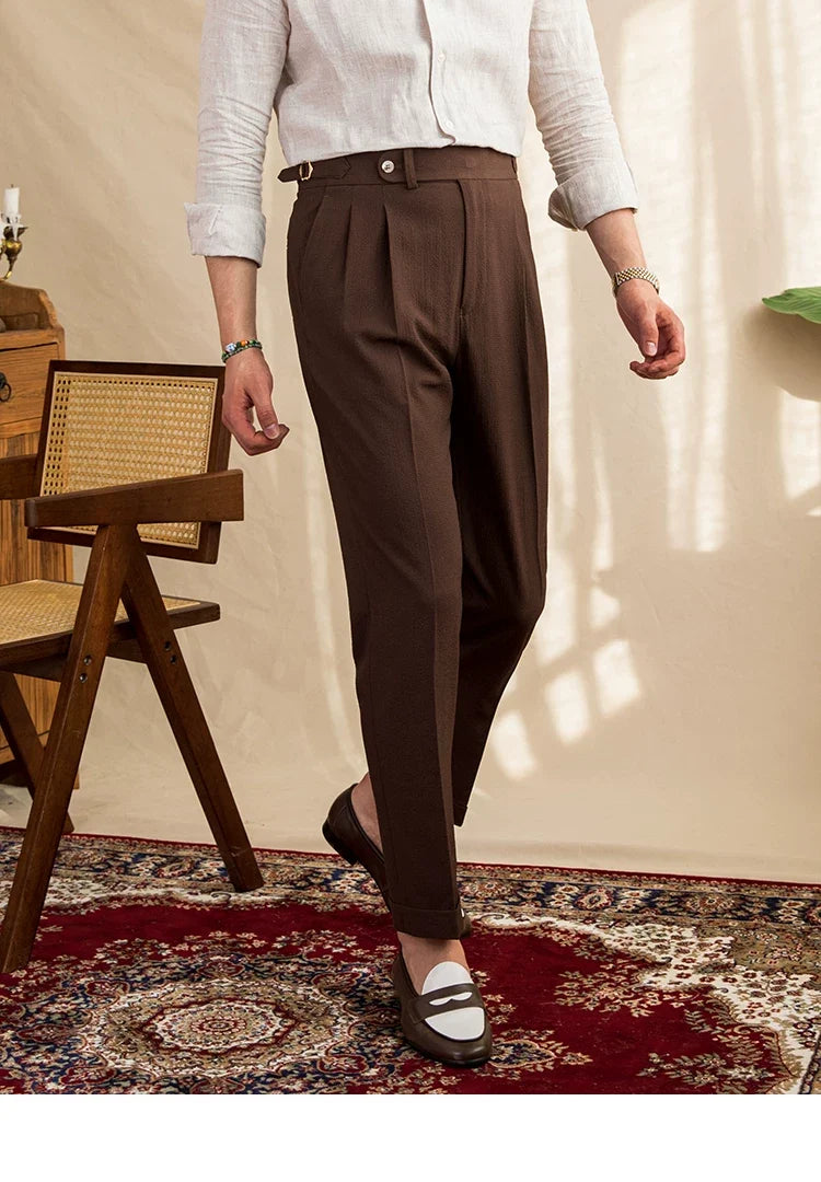Deer Sanxian Business Men's Summer Bubble Gauze Naples High Waist Straight Pants Japanese Breathable Casual Pants