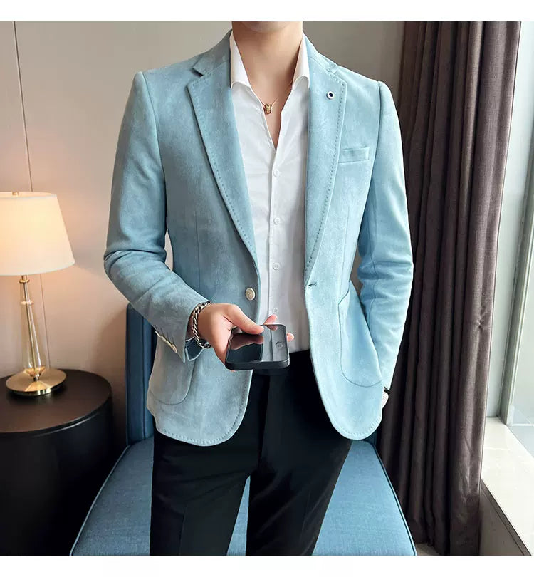 New Fashion Suit Coat Men's Slim Fit Deerskin Velvet Elegant Luxury Blazer Coat Business Casual Wedding Plus Size Suit 4XL-S